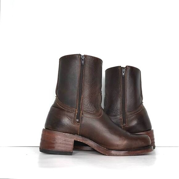 Frye Campus Short Brown Square Toe Zip Heeled Platform Ankle Boots Women’s 8.5 - Picture 3 of 8